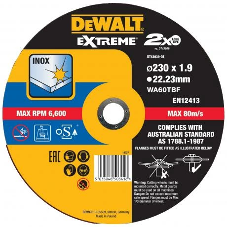 DeWALT Disque à Tronçonner Inox Moyeu Plat - DT43939 1 DeWALT Disque à Tronçonner Inox Moyeu Plat - DT43939
